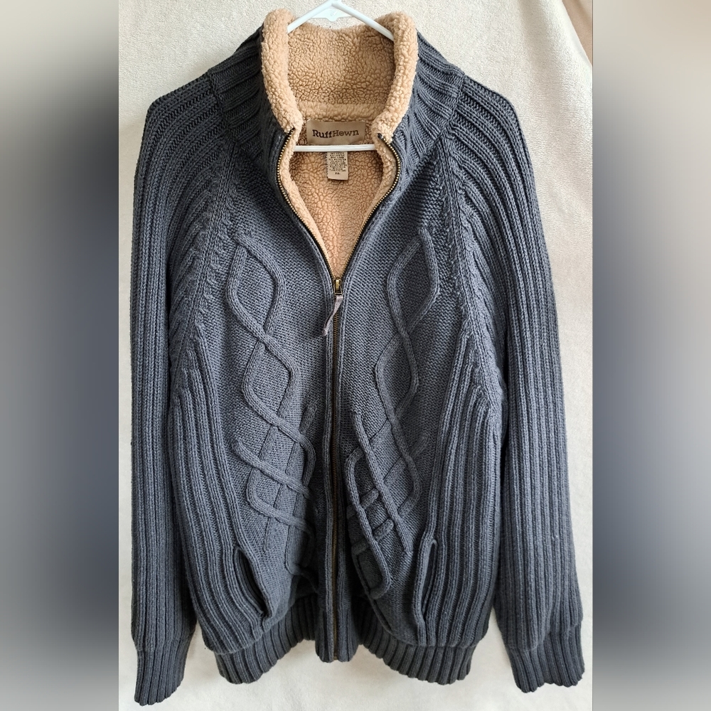 Men's Ruff Hewn Gray Thick Zip-Up Sweater